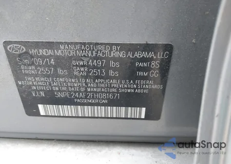 2015 Hyundai Sonata Se from USA, damaged, VIN 5NPE24AF2FH081671
